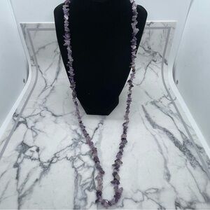 Polished Amethyst Chip Stone Necklace Long